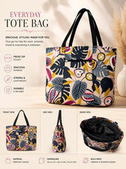 Medium Everyday Utility Tote Bag SB-46 in Beige Tropical Print
