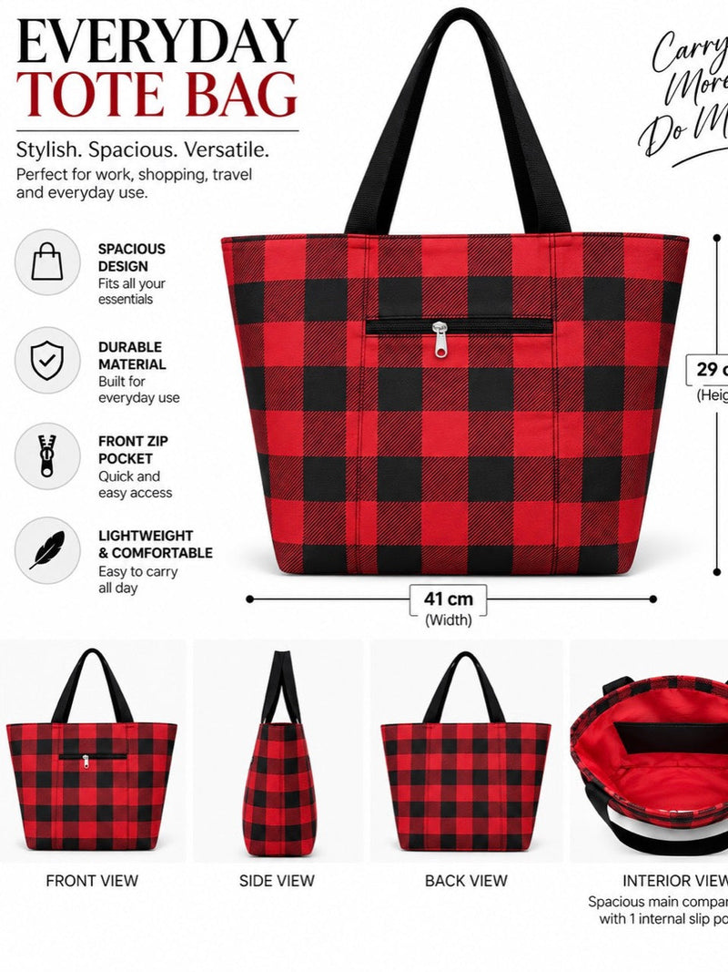 Medium Everyday Utility Tote Bag SB-46 in Red Buffalo Plaid