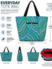 Medium Everyday Utility Tote Bag SB-46 in Teal Wave Print